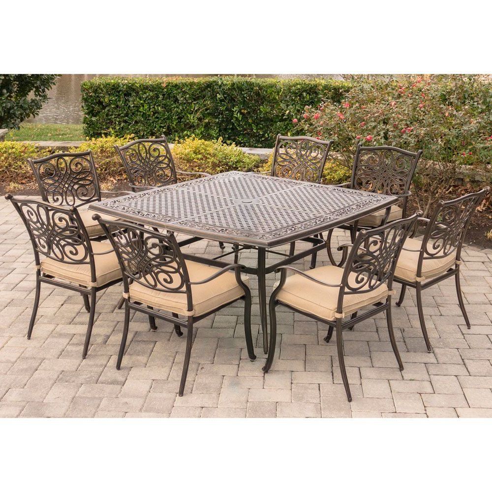 Newest Amazon: Hanover Traditions 9 Piece Square Dining Set With Inside 9 Piece Square Patio Dining Sets (View 10 of 15)
