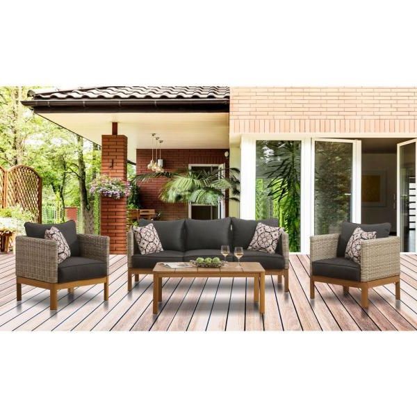 Newest Black Cushion Patio Conversation Sets Within Mōd Blake 4 Piece Wicker Patio Conversation Deep Seating Set With Black (View 14 of 15)