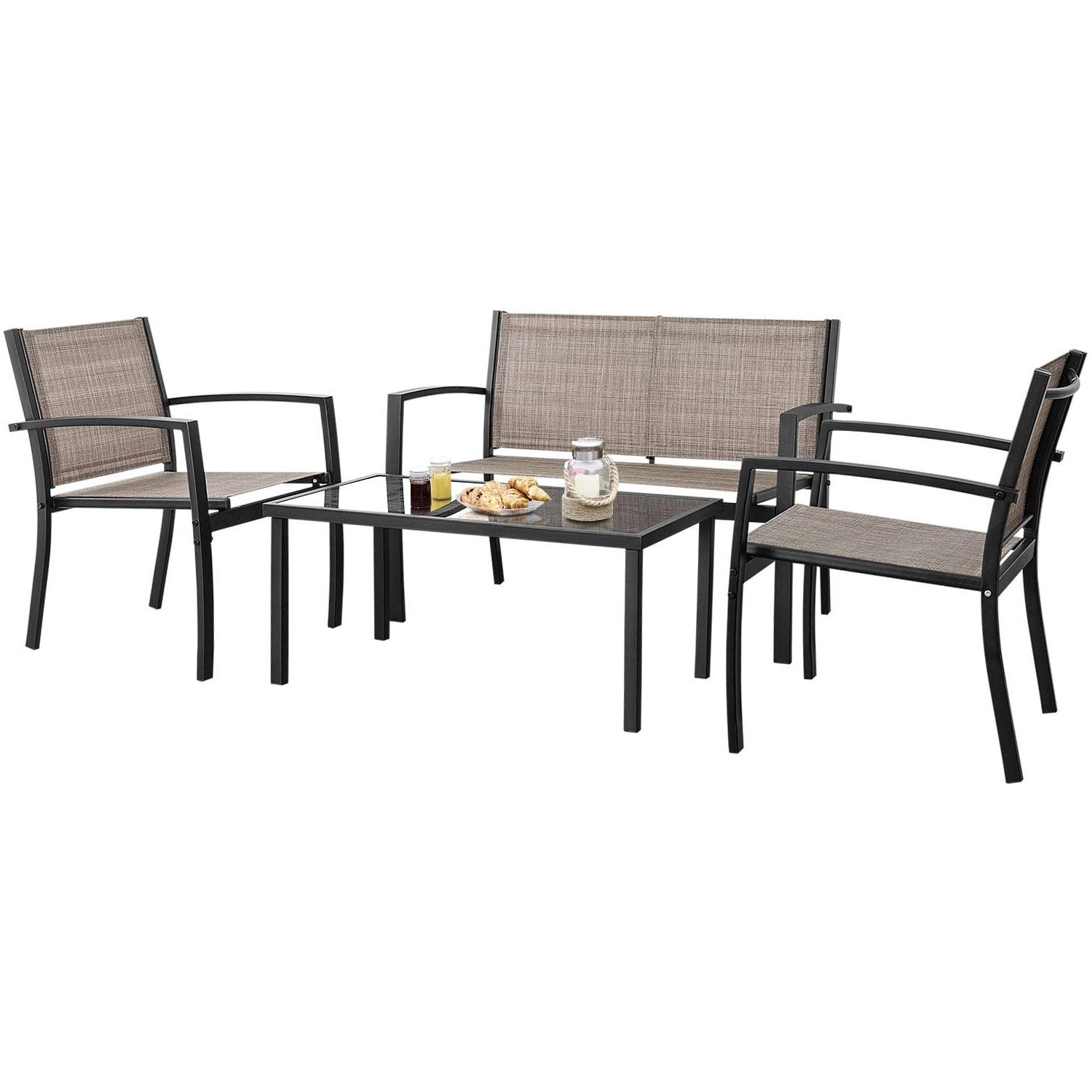 Newest Black Outdoor Modern Chairs Sets With Regard To Walnew 4 Pieces Patio Furniture Outdoor Furniture Outdoor Patio (View 9 of 15)