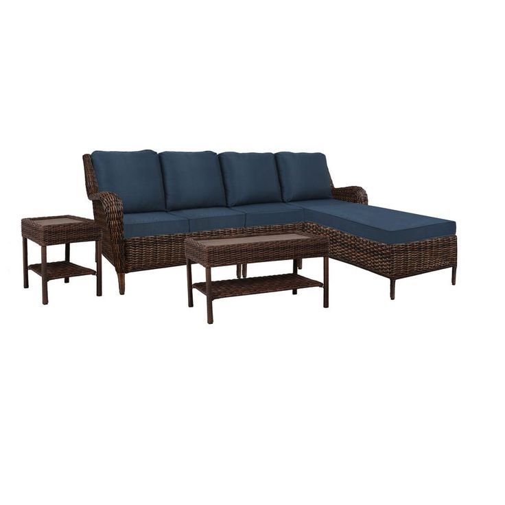 Newest Hampton Bay Cambridge 5 Piece Brown Wicker Outdoor Patio Sectional Sofa Throughout Navy Outdoor Seating Sectional Patio Sets (View 9 of 15)
