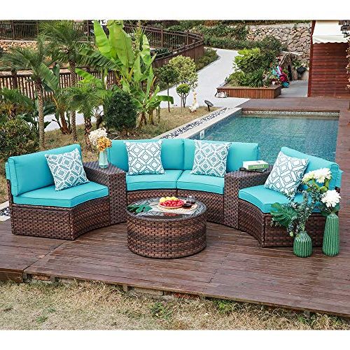 Newest Outdoor Wicker Orange Cushion Patio Sets For Oc Orange Casual Patio Furniture 7 Pcs Outdoor Half Moon Sofa Set With (View 10 of 15)