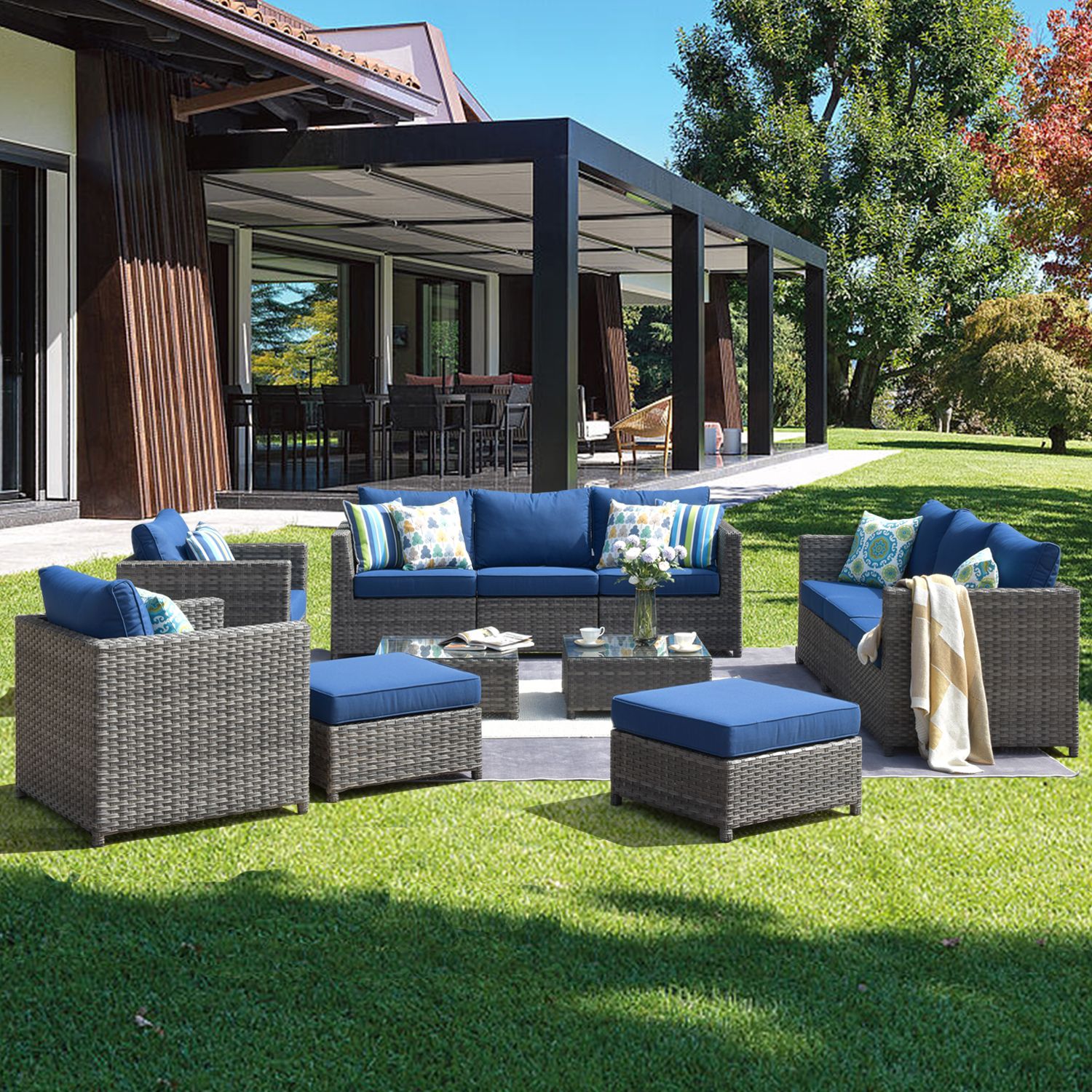 Newest Ovios Patio Furniture Set, Big Size Outdoor Furniture Sets,pe Rattan Pertaining To Navy Outdoor Seating Sectional Patio Sets (View 6 of 15)