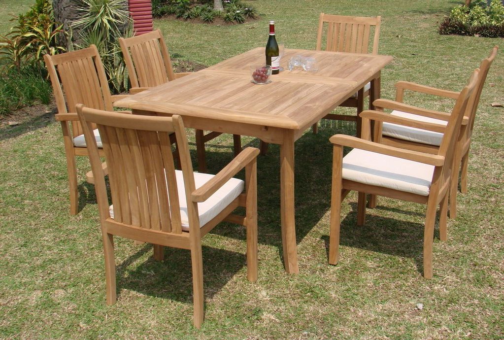 Newest Teak Dining Set:6 Seater 7 Pc – 94" Rectangle Table And 6 Cahyo With Teak Wood Rectangular Patio Dining Sets (View 9 of 15)
