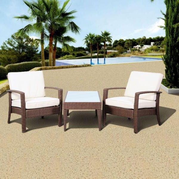 Newest White 3 Piece Outdoor Seating Patio Sets For Atlantic Contemporary Lifestyle Florida Deluxe Brown 3 Piece All (View 15 of 15)