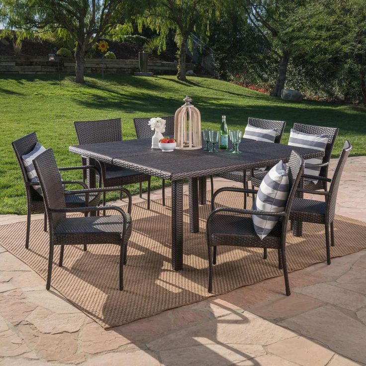 Noble House Multi Brown 9 Piece Wicker Square Outdoor Dining Set 41278 With Regard To Recent Wicker Square 9 Piece Patio Dining Sets (View 4 of 15)