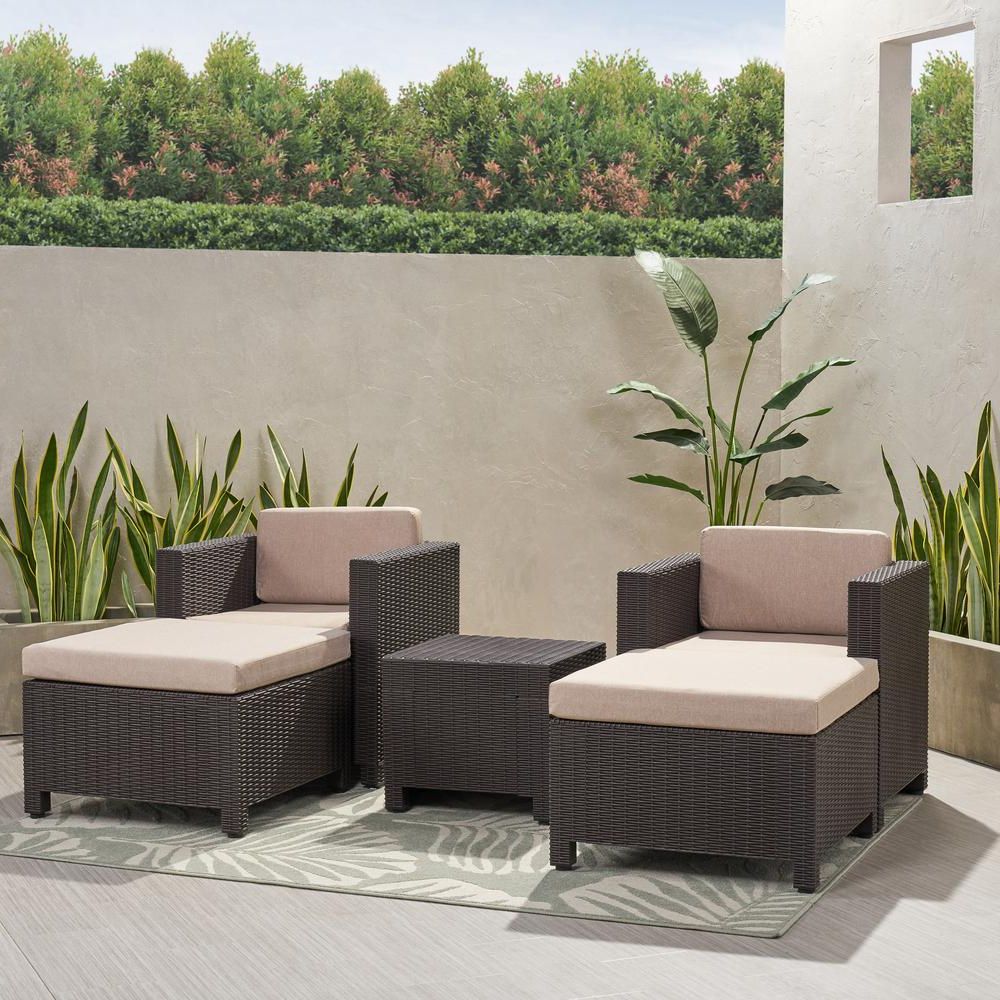 Noble House Waverly Dark Brown 5 Piece Wicker Patio Conversation With Regard To Famous 5 Piece 4 Seat Outdoor Patio Sets (View 4 of 15)