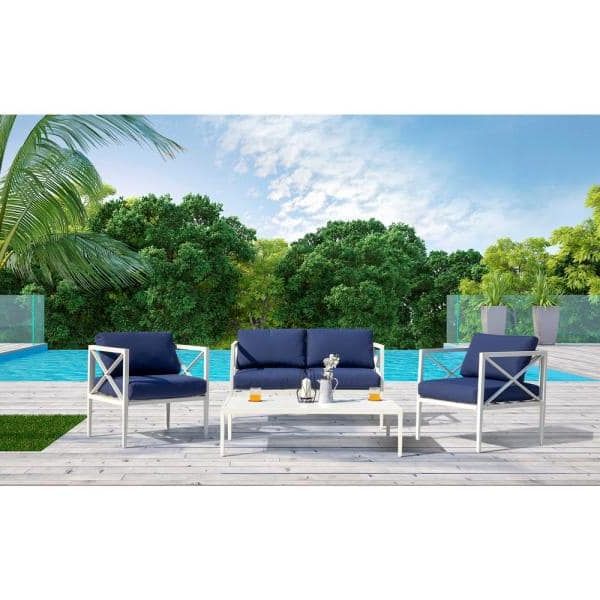 Nuu Garden White 4 Piece Aluminum Outdoor Sofa Set Patio Conversation For Most Recent White 4 Piece Outdoor Seating Patio Sets (View 10 of 15)