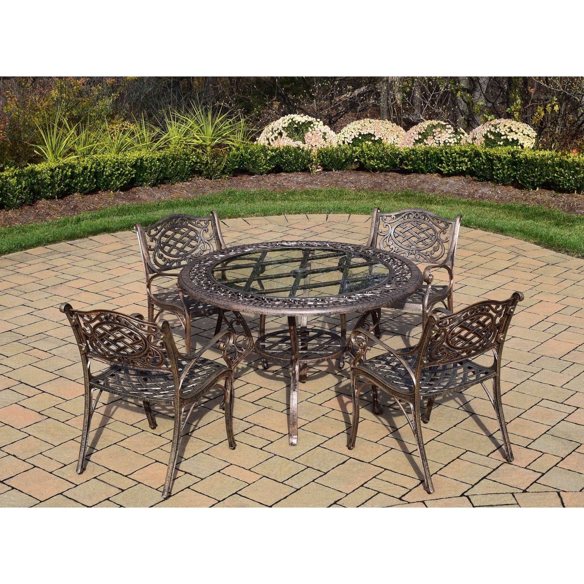 Oakland Living Corporation 5 Piece Patio Dining Set, With 48 Inch Round Intended For Current 5 Piece Round Patio Dining Sets (View 14 of 15)