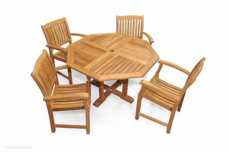 Octagonal Outdoor Dining Sets Throughout Well Known Teak Dining Set Octagon Table (52 In D), 4 Teak Millbrook Chairs (View 6 of 15)