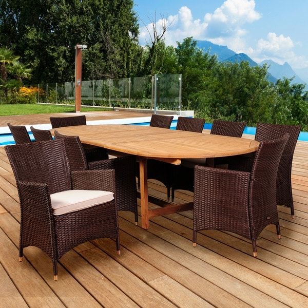 Off White Cushion Patio Dining Sets For Most Recently Released Amazonia Teak San Paolo 11 Piece Teak/ Wicker Double Extendable Oval (View 5 of 15)