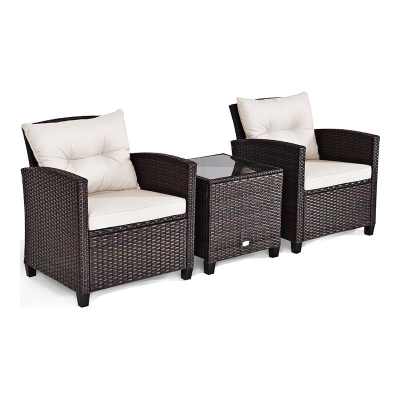 Off White Outdoor Seating Patio Sets Throughout Well Known Costway 3 Piece Rattan Patio Furniture Set With Back & Seat Cushion In (View 10 of 15)