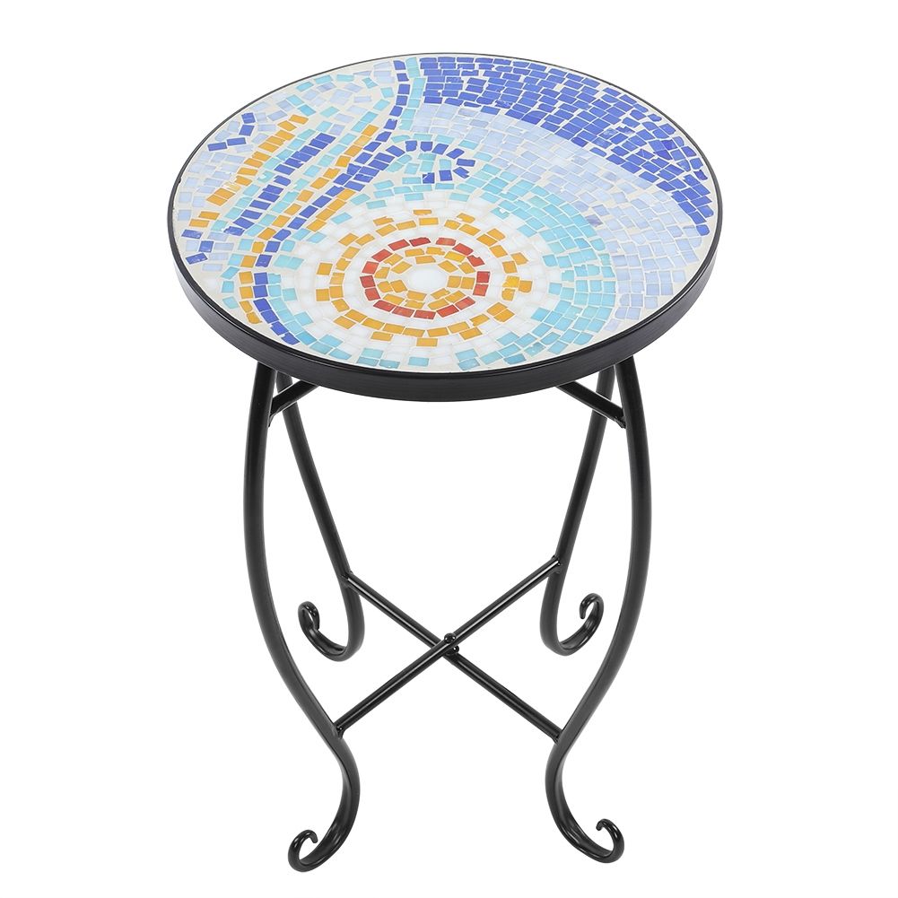 Otviap Mosaic Painted Glass Iron Art Plant Stand Round Side Accent Inside Fashionable Blue Mosaic Black Iron Outdoor Accent Tables (View 2 of 15)