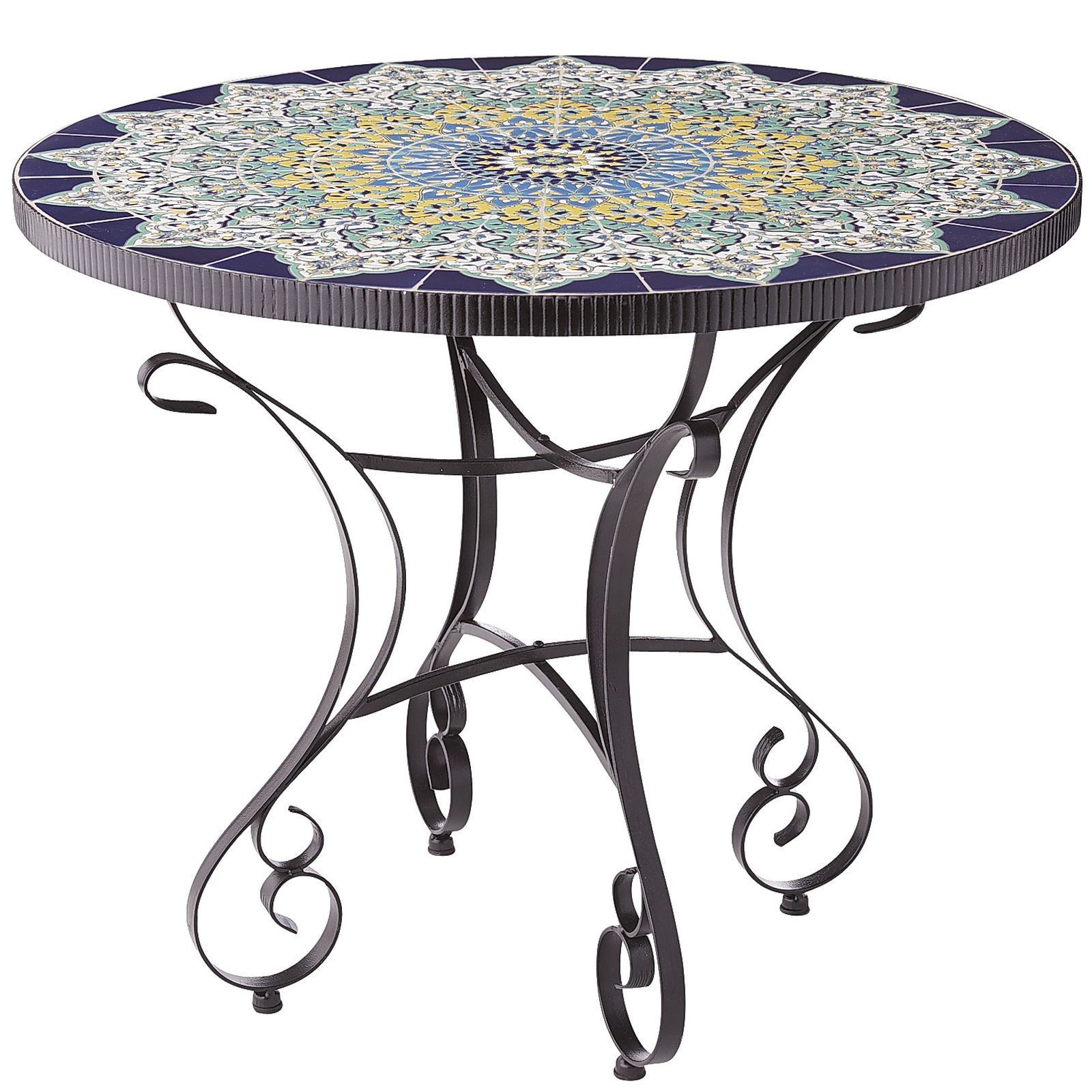 Outdoor Accent Table, Mosaic Patio For Fashionable Blue Mosaic Black Iron Outdoor Accent Tables (View 10 of 15)
