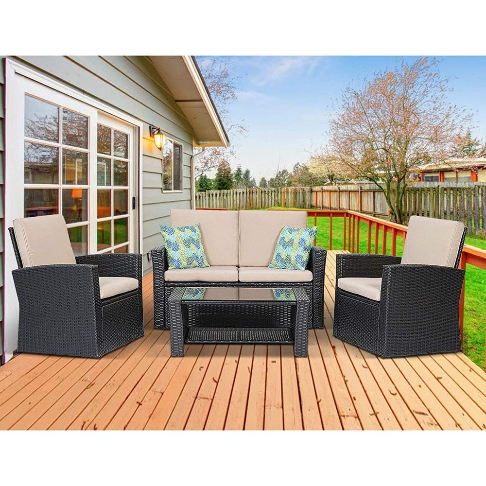 Outdoor Product : 4 Piece Outdoor Patio Furniture Sets, Black Inside Famous 4 Piece Outdoor Patio Sets (View 10 of 15)