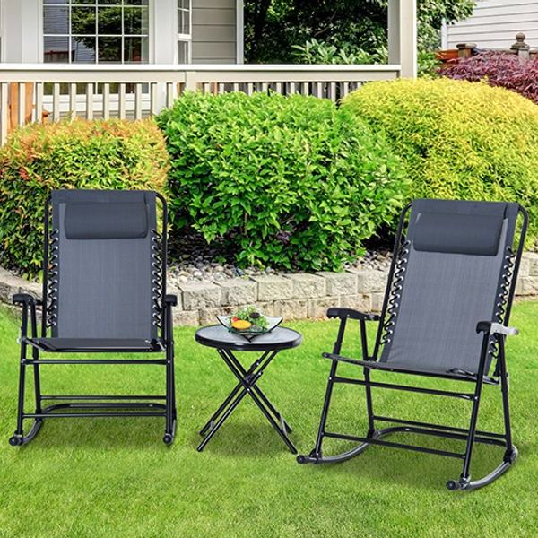 Outdoor Rocking Chair Sets With Coffee Table Intended For Widely Used Outsunny 3 Piece Outdoor Rocking Chair Patio Table Seating Set Rocker (View 13 of 15)