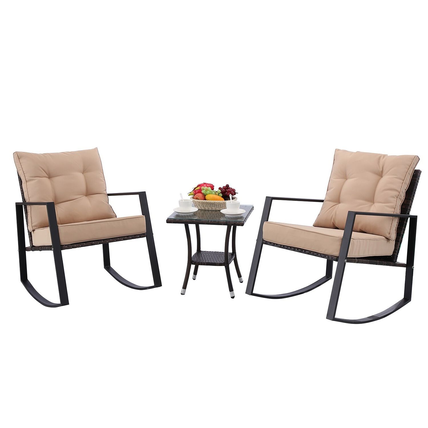 Outdoor Rocking Chair Sets With Coffee Table Pertaining To Most Popular Htth 3 Pieces Outdoor Rocking Chair Bistro Set Steel Furniture With (View 1 of 15)
