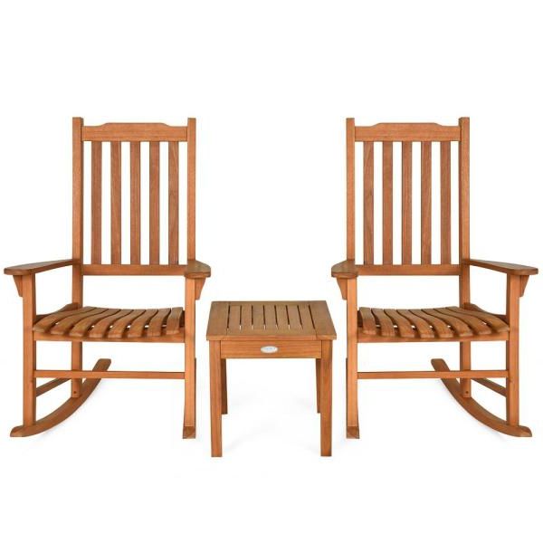 Outdoor Rocking Chair Sets With Coffee Table With Well Known Costway 3 Piece Wood Rocking Chair Set With Coffee Table Patio (View 15 of 15)
