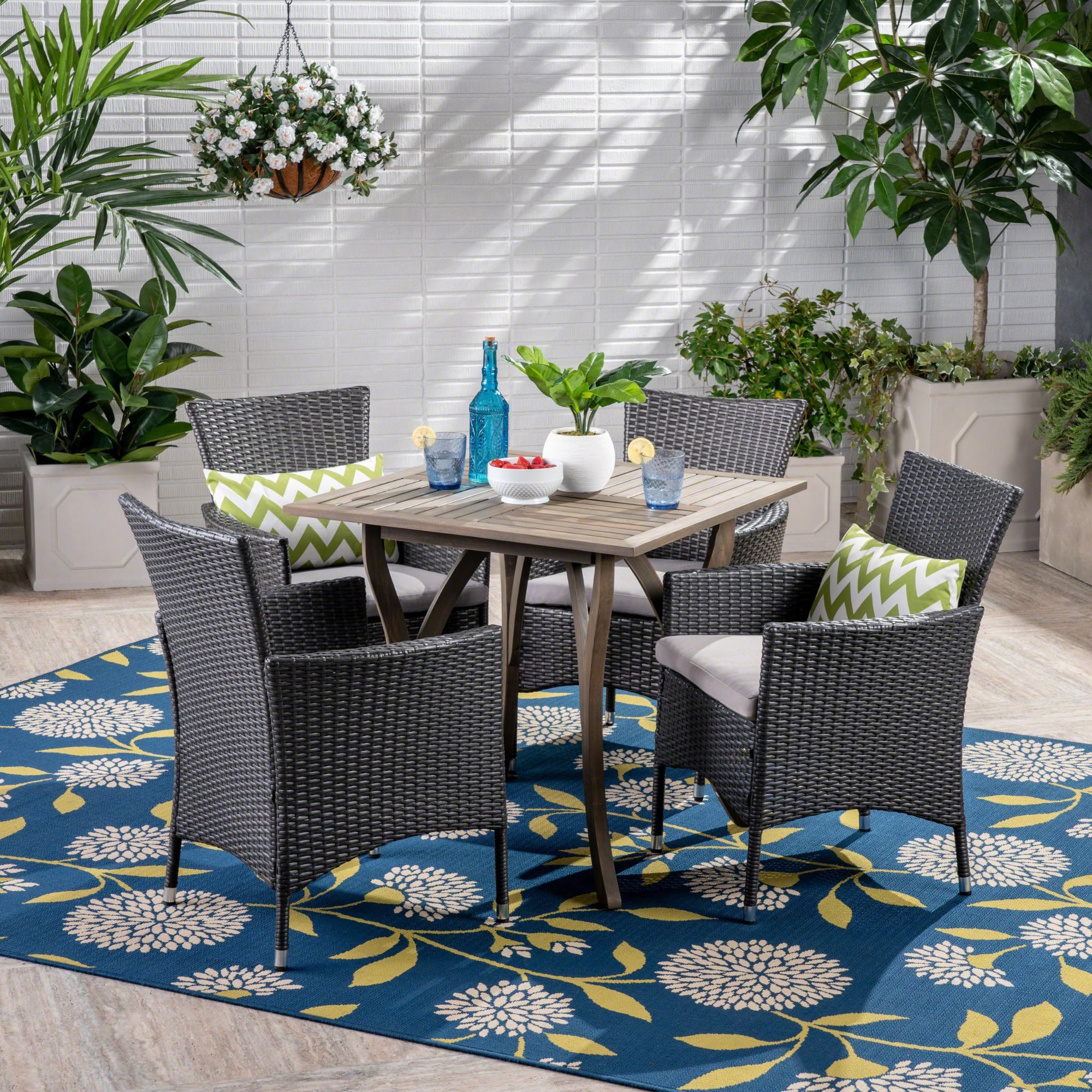 Outdoor Wicker Gray Cushion Patio Sets Throughout Current 5 Piece Gray Contemporary Wood And Wicker Outdoor Furniture Patio (View 11 of 15)