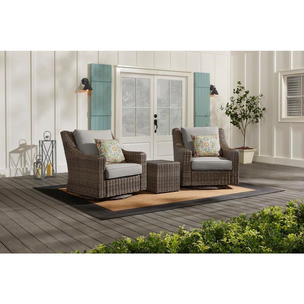 Outdoor Wicker Gray Cushion Patio Sets With Trendy Hampton Bay Rock Cliff Brown 3 Piece Wicker Outdoor Patio Seating Set (View 14 of 15)