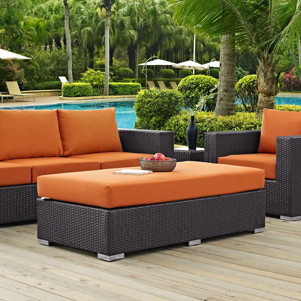 Outdoor Wicker Orange Cushion Patio Sets In Current Modway Convene Wicker Outdoor Patio Fabric Rectangle Ottoman In (View 13 of 15)