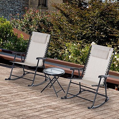 Outsunny 3 Piece Outdoor Rocking Bistro Set, Patio Folding Chair Dining For Most Popular White 3 Piece Outdoor Seating Patio Sets (View 11 of 15)