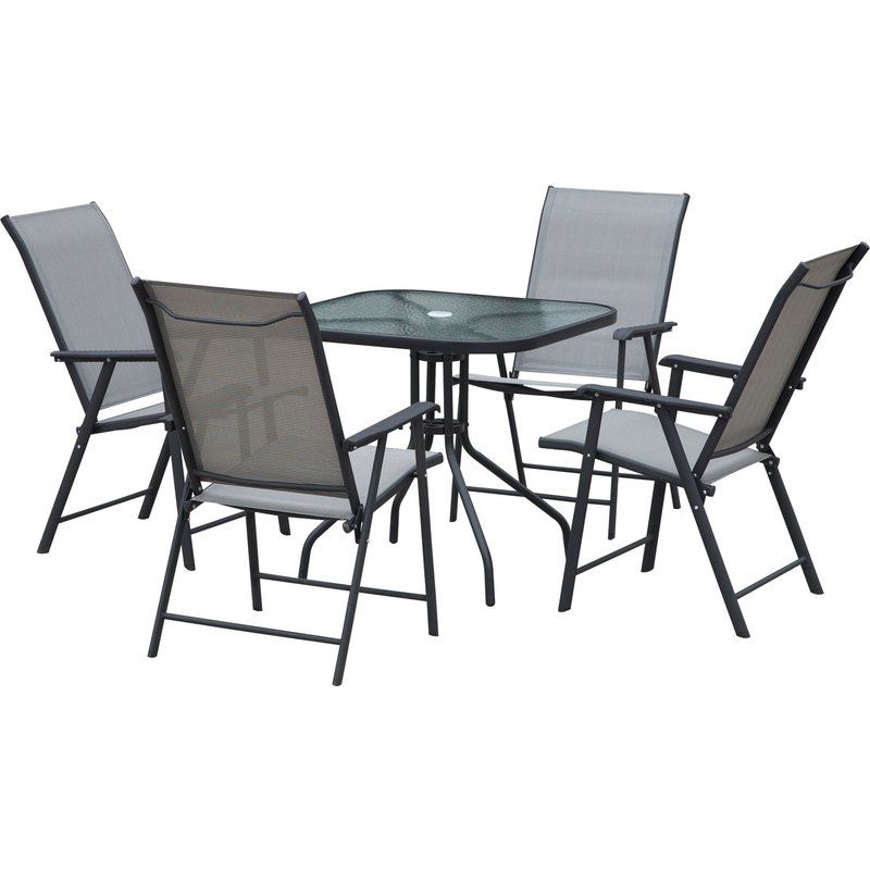 Outsunny 5pcs Classic Outdoor Dining Set Steel Frames W/ 4 Folding With Widely Used Black And Gray Outdoor Table And Chair Sets (View 1 of 15)