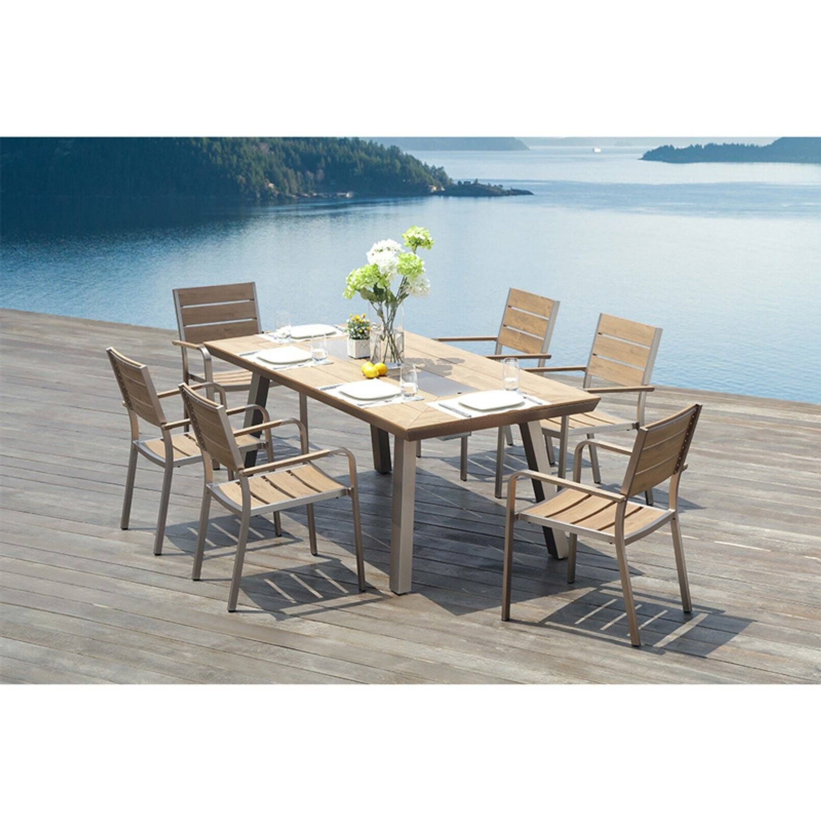 Ove Decors Pompano 7 Piece Wood Patio Dining Set – Walmart Pertaining To Famous 7 Piece Patio Dining Sets (View 11 of 15)