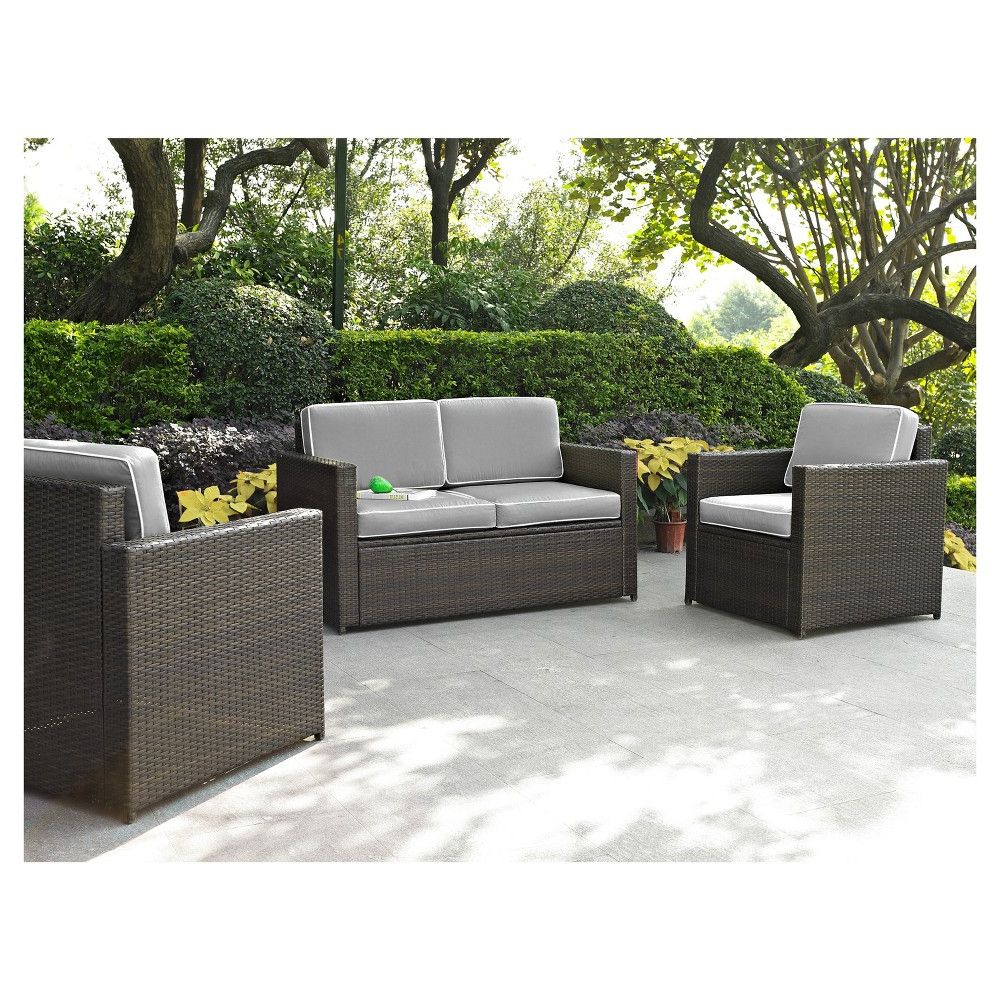 Palm Harbor 3pc All Weather Wicker Patio Seating Set – Gray – Crosley Intended For Well Liked Gray All Weather Outdoor Seating Patio Sets (View 2 of 15)