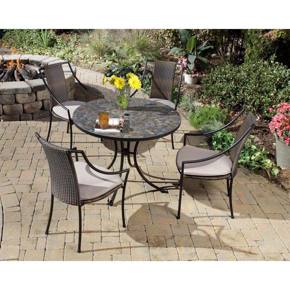 Patio Dining Sets With Cushions Regarding Trendy Home Styles Stone Harbor 5 Piece Round Patio Dining Set With Taupe (View 12 of 15)