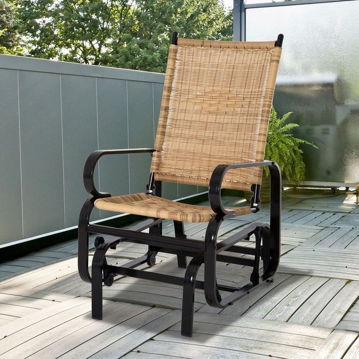 Patio Wicker Glider Chair Gliding Lounge Aluminum Frame Classic Tan With Regard To Recent Green Rattan Outdoor Rocking Chair Sets (View 8 of 15)