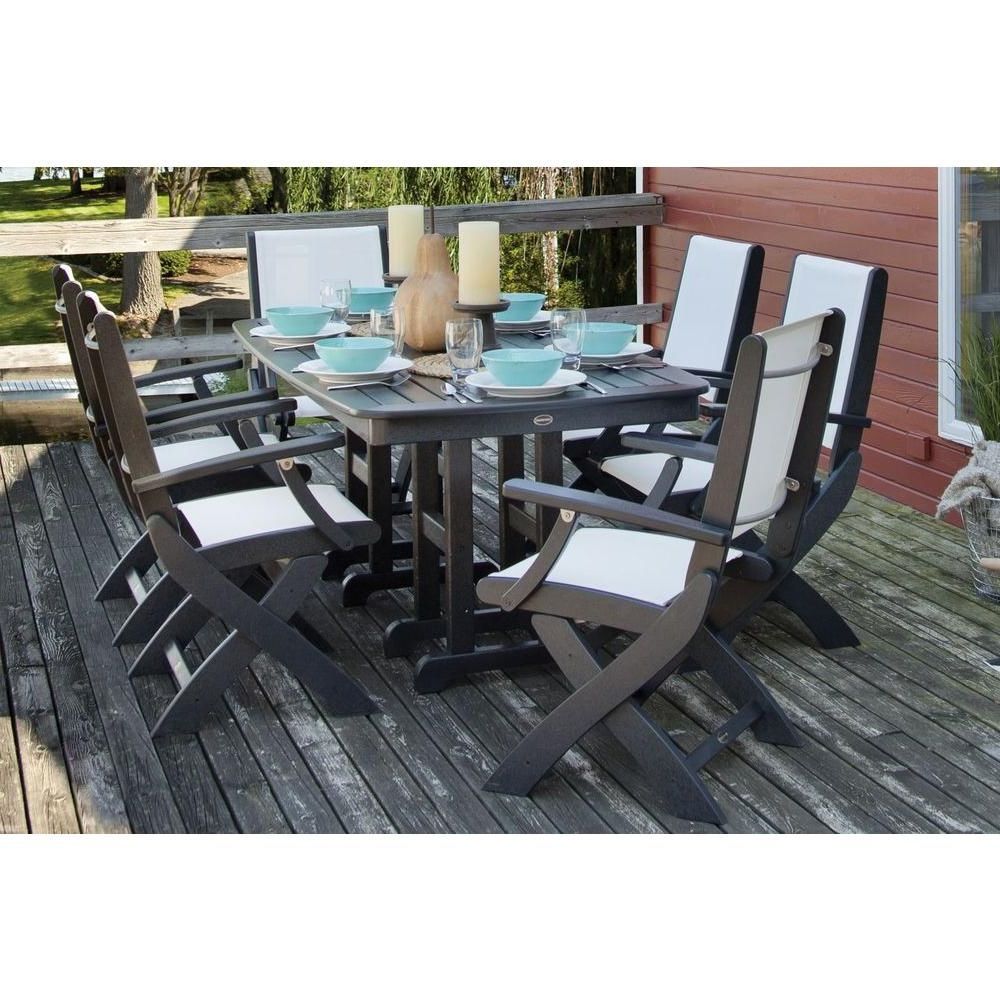 Polywood Coastal Slate Grey All Weather Plastic Outdoor Dining Set In Intended For Recent Gray All Weather Outdoor Seating Patio Sets (View 15 of 15)
