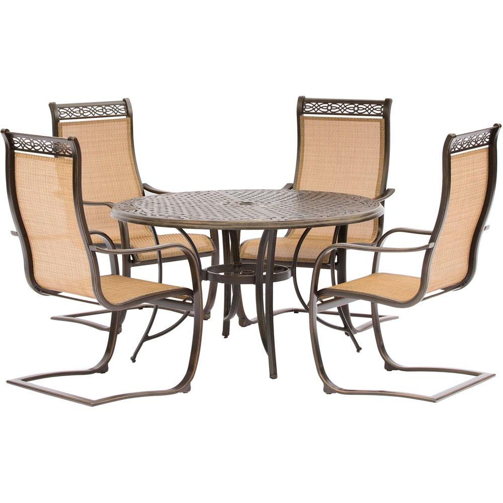 Popular 5 Piece Round Patio Dining Sets Pertaining To Hanover Manor 5 Piece Aluminum Round Outdoor Dining Set With Spring (View 15 of 15)