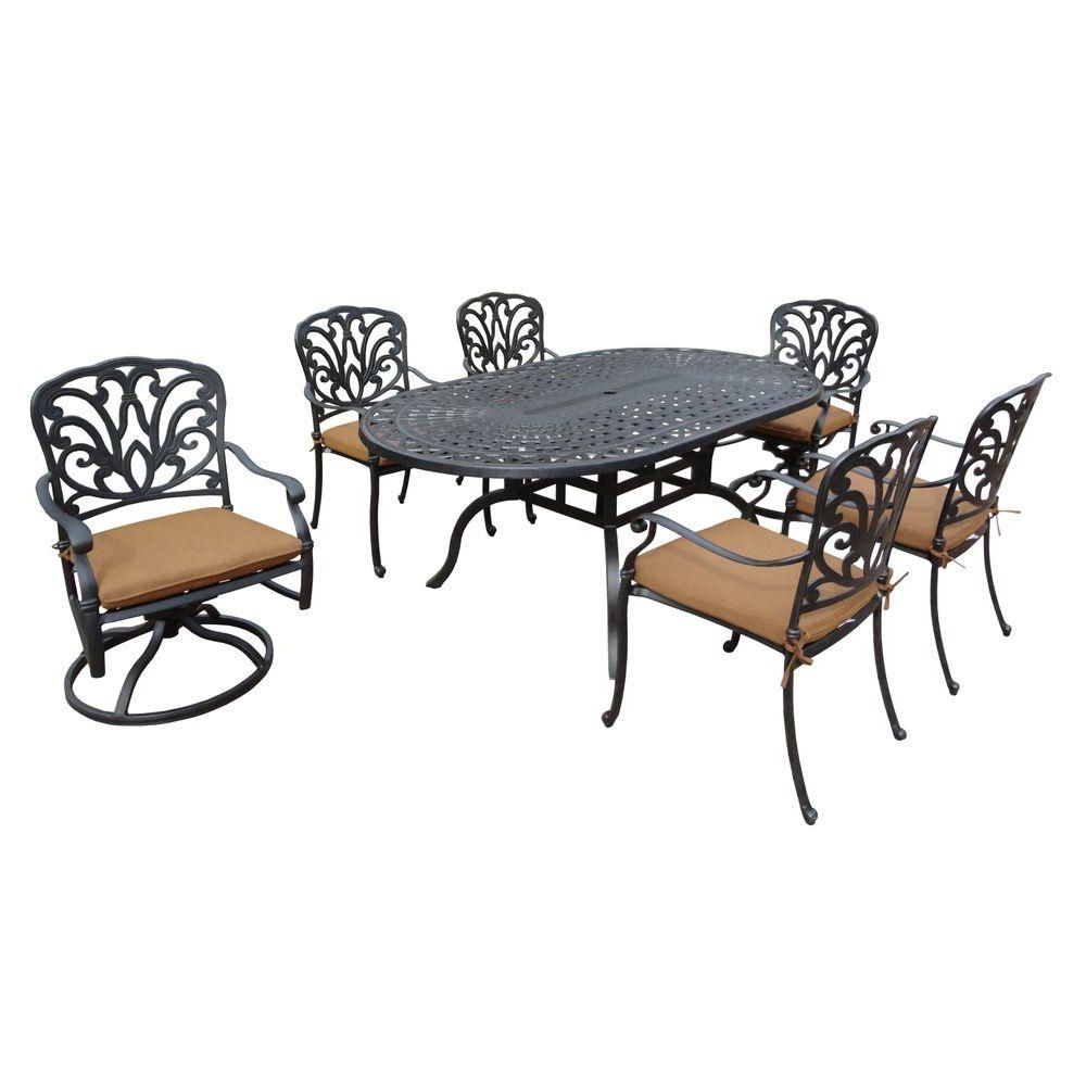 Popular 7 Piece Outdoor Oval Dining Sets Within Oakland Living Cast Aluminum 7 Piece Oval Patio Dining Set With (View 14 of 15)
