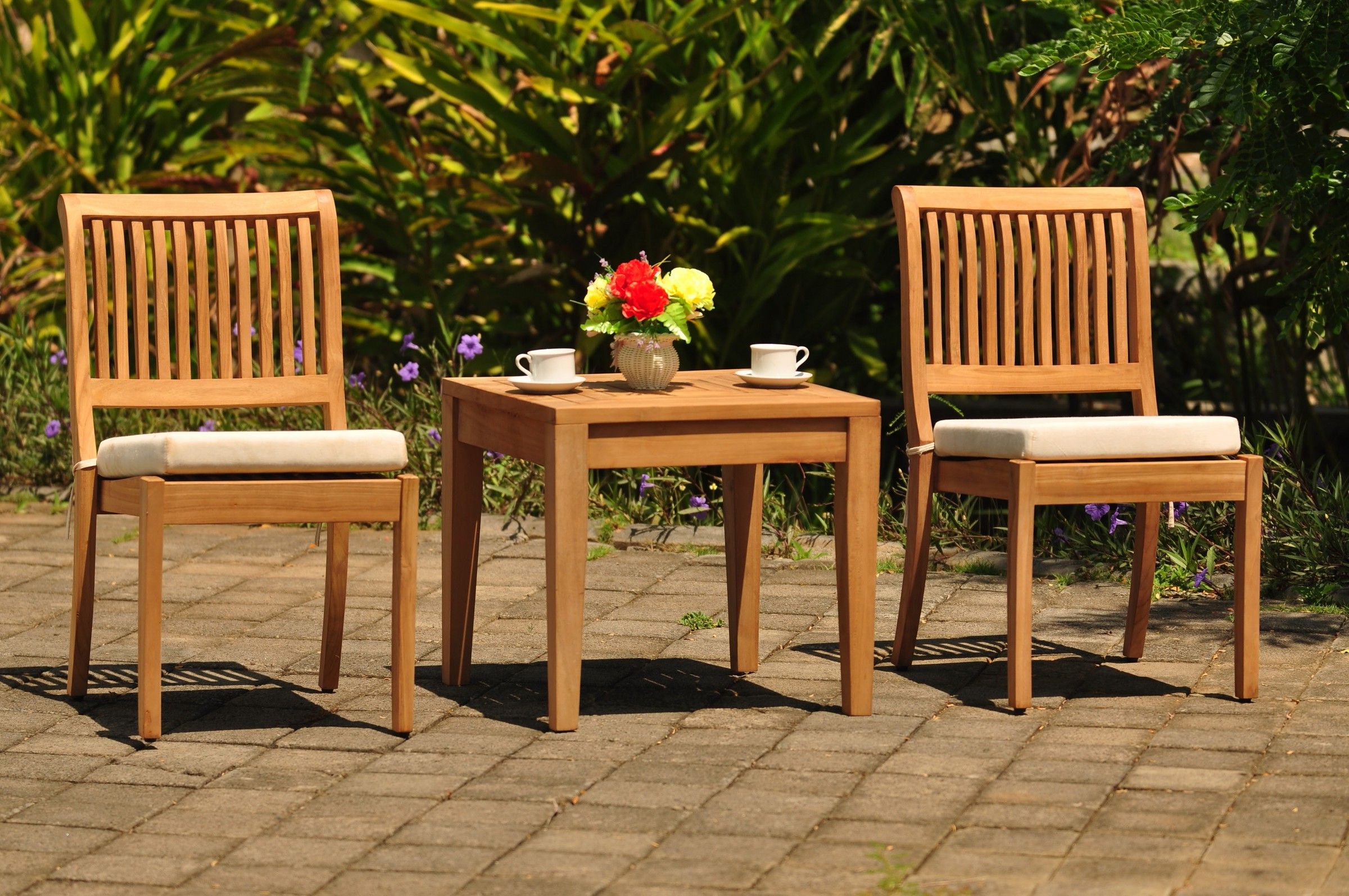 Popular Armless Square Dining Sets Intended For Teak Dining Set: 2 Seater 3 Pc:  (View 3 of 15)