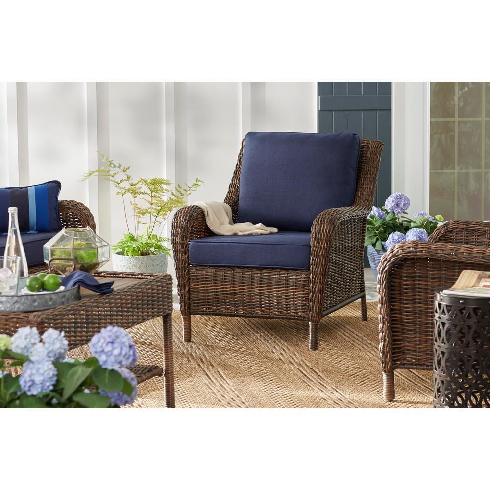 Popular Blue And Brown Wicker Outdoor Patio Sets With Hampton Bay Cambridge Brown Wicker Outdoor Patio Lounge Chair With (View 4 of 15)