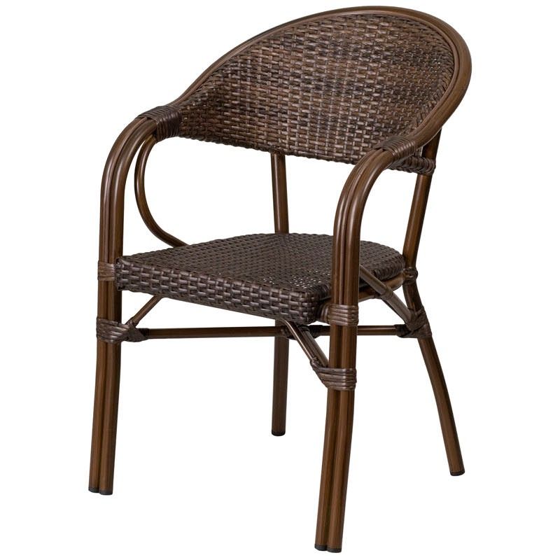 Popular Dark Brown Rattan Chair With Bamboo Look Aluminum Frame With Dark Brown Wood Outdoor Chairs (View 10 of 15)