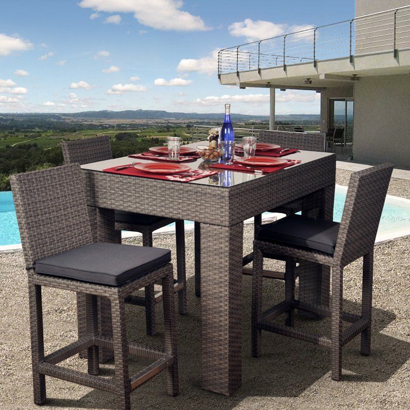 Popular Deluxe Square Patio Dining Sets With Regard To Atlantic Monza All Weather Wicker Deluxe Bar Height Patio Dining Set (View 11 of 15)