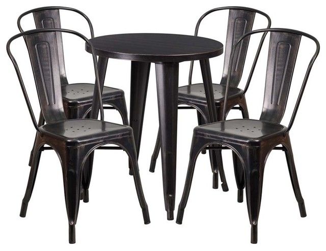 Popular Flash Furniture 5 Piece 24" Round Metal Patio Bistro Set, Black Throughout Black Outdoor Dining Modern Chairs Sets (View 13 of 15)