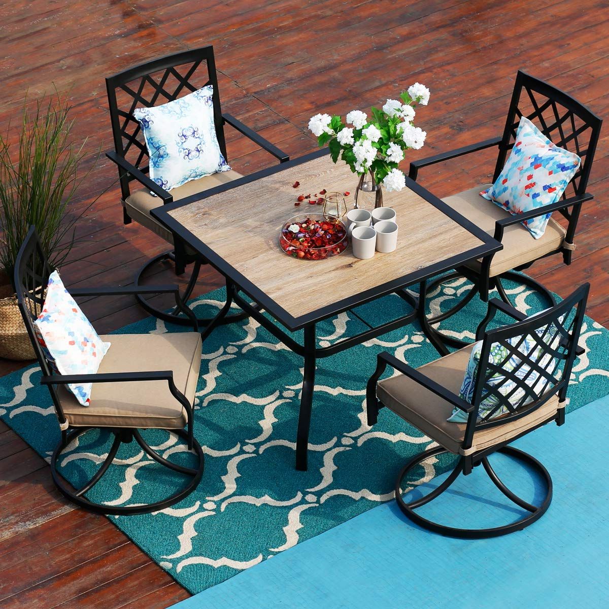 Popular Mf Studio 5 Piece Outdoor Patio Bistro Swivel Chairs And Wood Like Inside 5 Piece Patio Dining Set (View 9 of 15)