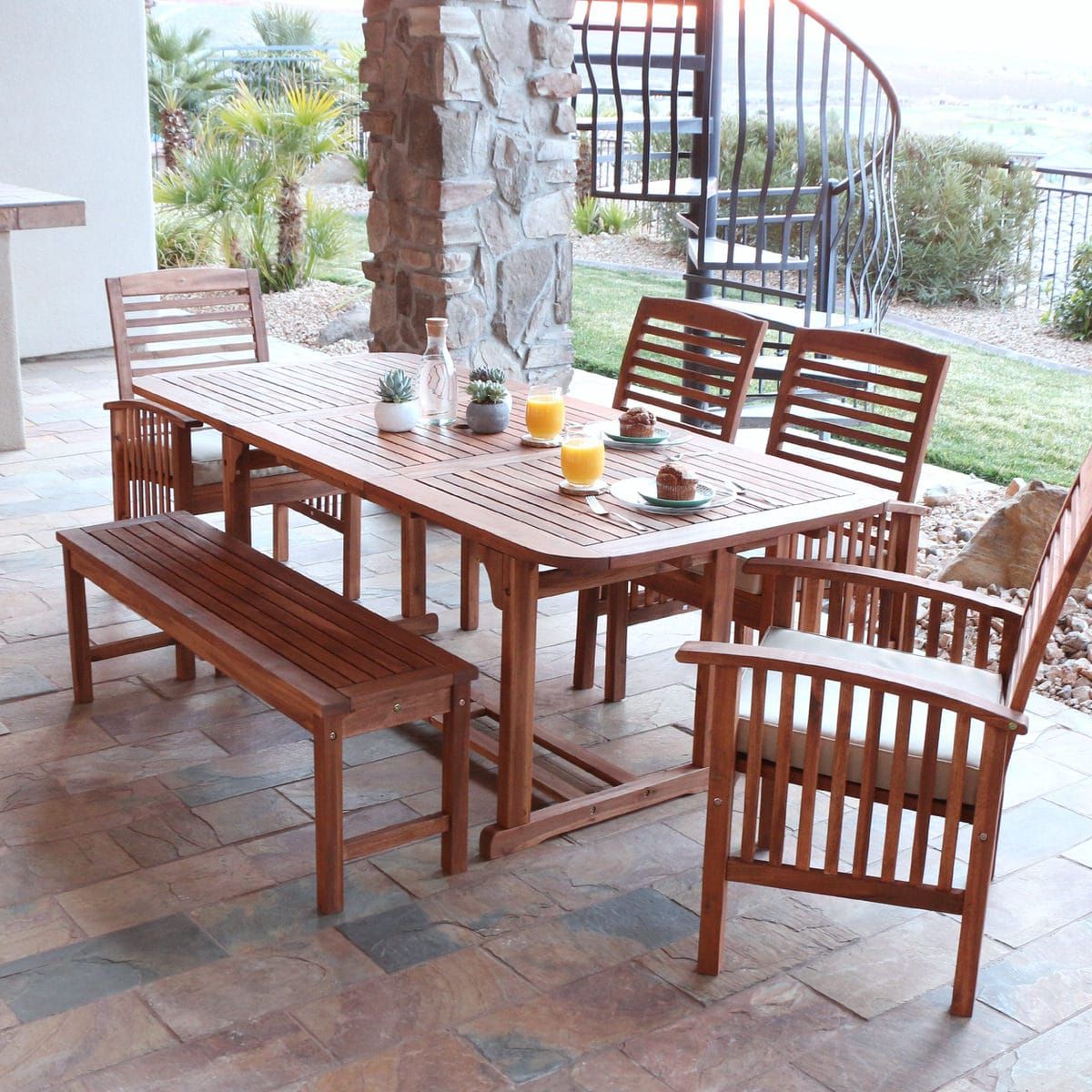 Popular Midland 6 Piece Acacia Patio Dining Set W/ Cushions – Brownwalker Within Brown Acacia Patio Dining Sets (View 14 of 15)