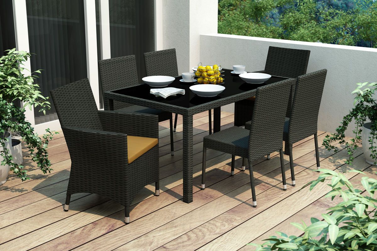 Popular Park Terrace 7 Piece Black Patio Dining Set At Gardner White With White Outdoor Patio Dining Sets (View 5 of 15)