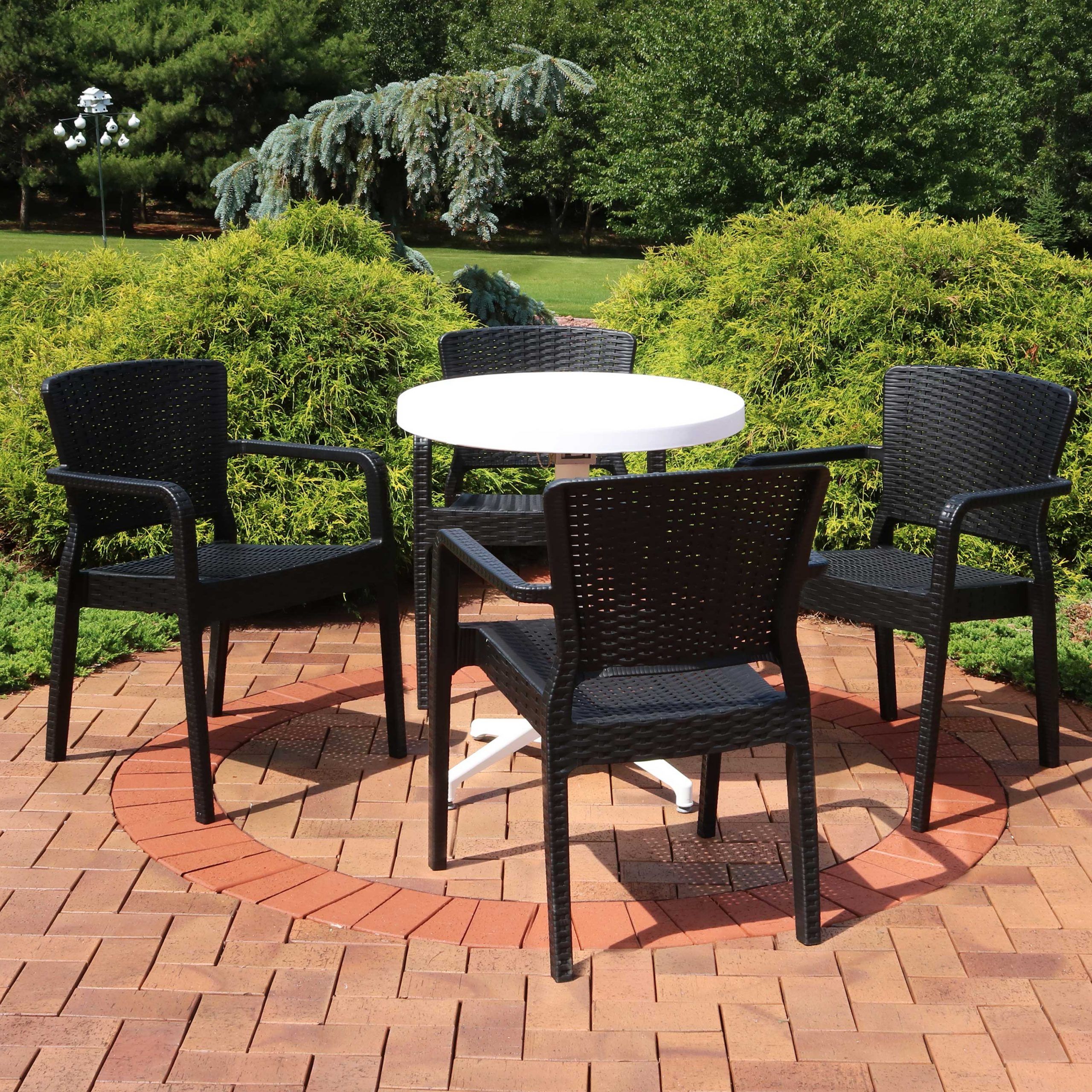Popular Sunnydaze All Weather Segonia Outdoor 5 Piece Patio Furniture Dining Within Round 5 Piece Outdoor Patio Dining Sets (View 8 of 15)