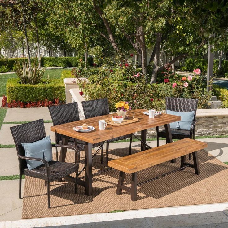 Popular Wood Rectangular Outdoor Dining Sets With Regard To Noble House Eloise 6 Piece Wood Rectangular Outdoor Dining Set With (View 9 of 15)