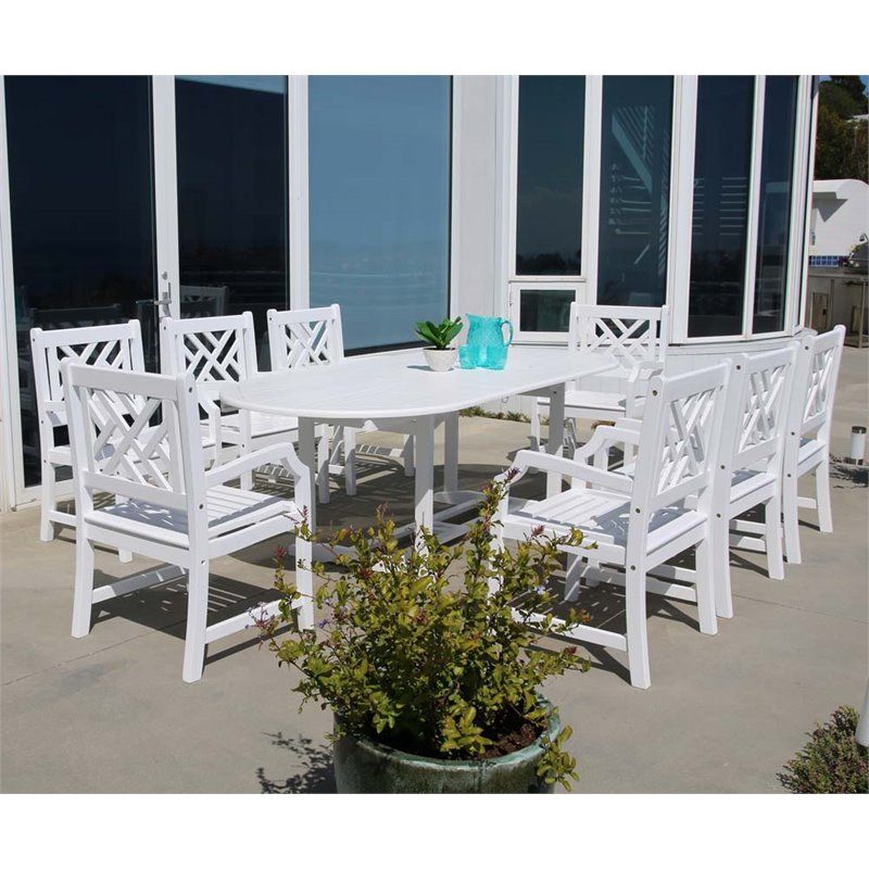 Preferred 9 Piece Extendable Oval Patio Dining Set In White – V1335set14 For White Outdoor Patio Dining Sets (View 11 of 15)