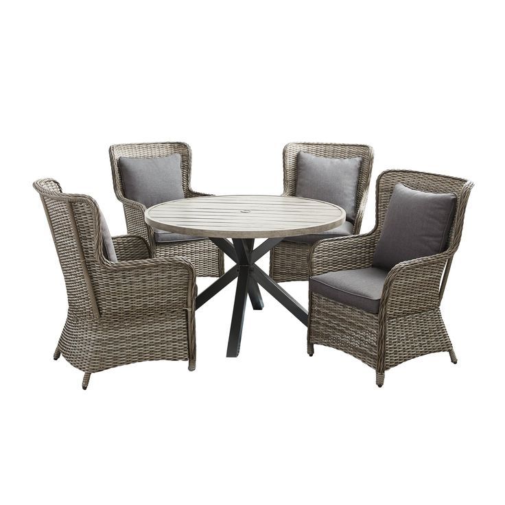 Preferred Better Homes And Gardens Victoria Outdoor Dining Patio Set, Cushioned With Regard To Gray Wicker Round Patio Dining Sets (View 15 of 15)