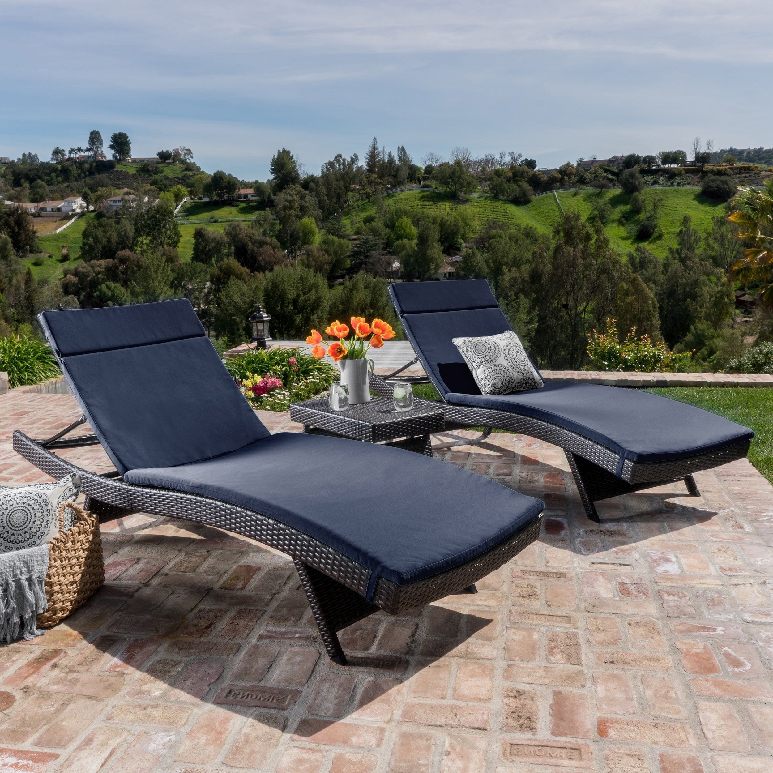 Preferred Blue 3 Piece Outdoor Seating Sets In Shop Luana Outdoor 3 Piece Wicker Adjustable Chaise Lounge Set With (View 14 of 15)