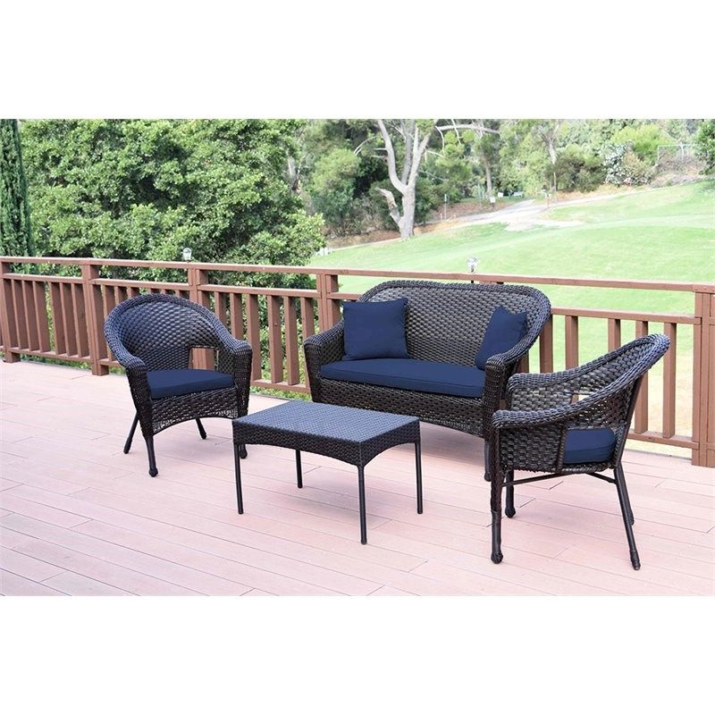 Preferred Blue And Brown Wicker Outdoor Patio Sets Pertaining To Jeco Wicker Patio Chair In Brown And Midnight Blue (set Of 2) – W (View 3 of 15)