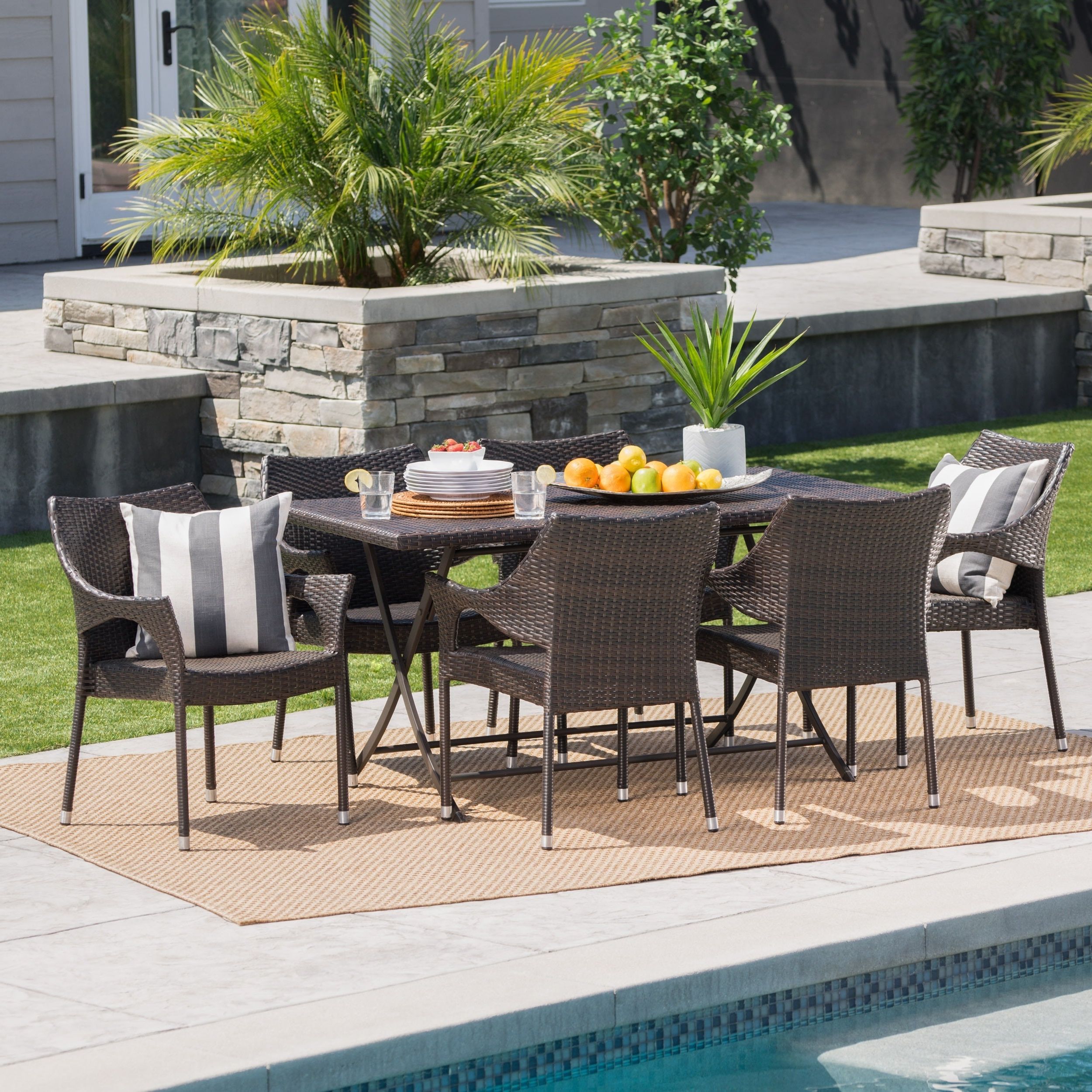 Preferred Christopher Knight Home Darcy Outdoor 7 Piece Rectangle Foldable Wicker In Large Rectangular Patio Dining Sets (View 1 of 15)