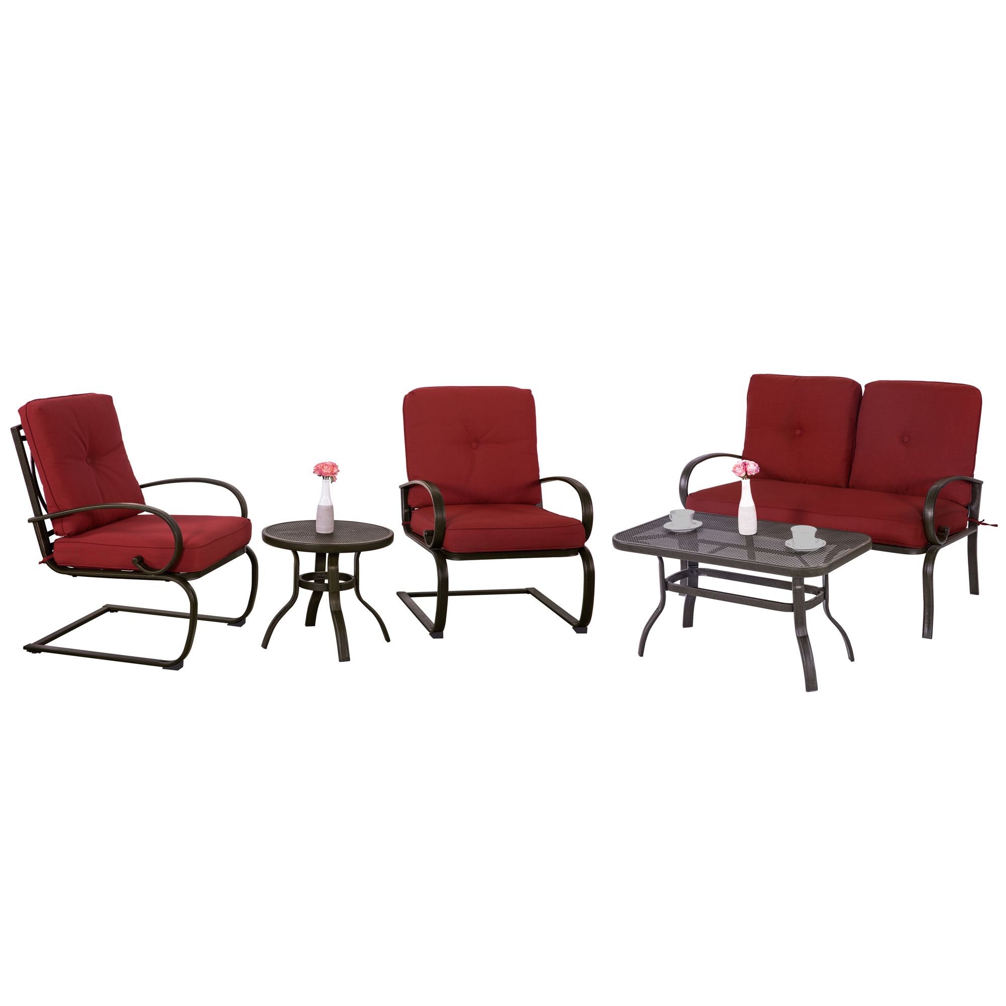 Preferred Finefind 5 Piece Cushioned Outdoor Furniture Garden Patio Conversation Intended For Red Loveseat Outdoor Conversation Sets (View 11 of 15)