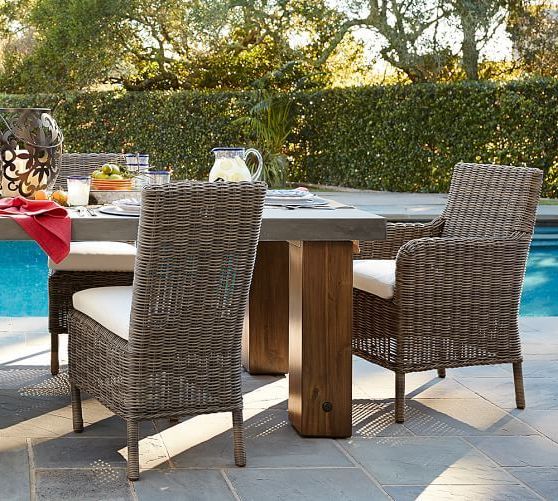 Preferred Gray All Weather Outdoor Seating Patio Sets With Regard To Huntington All Weather Wicker Dining Roll Arm Chair – Gray #potterybarn (View 14 of 15)